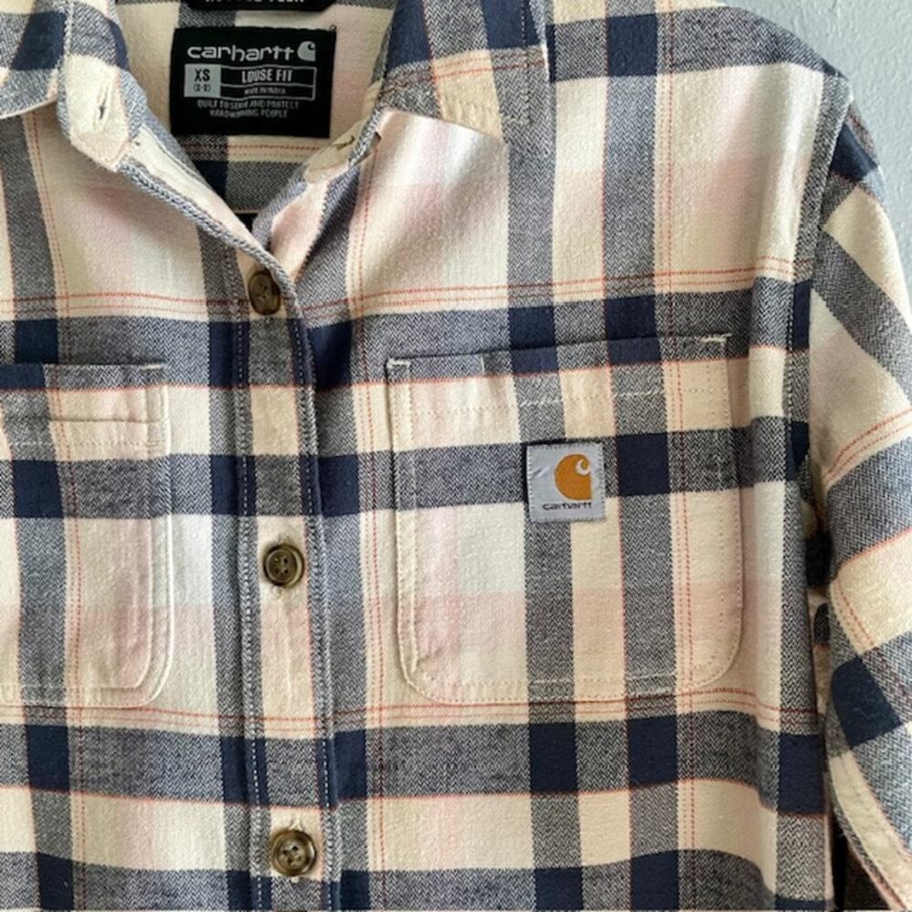 Carhartt Rugged Flex Plaid Woman's Shirt Top Blouse XS Loose Fit Cabincore - Picture 11 of 11